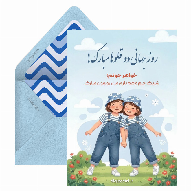 کارت پستال تبریک روز دوقلوها به خواهرم