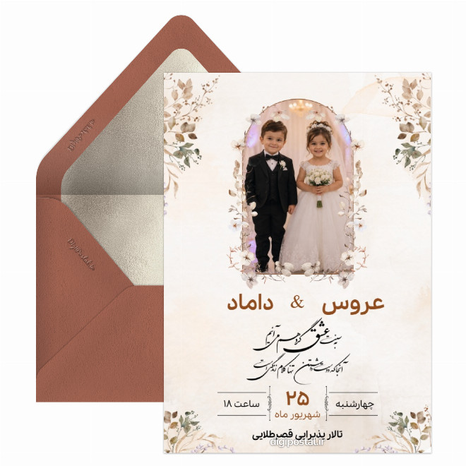 کارت دعوت عکس بچگی عروس و داماد